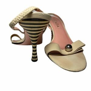 Escada Vintage Slingback Heels Size 36 |Striped Heel Leather Designer Pumps